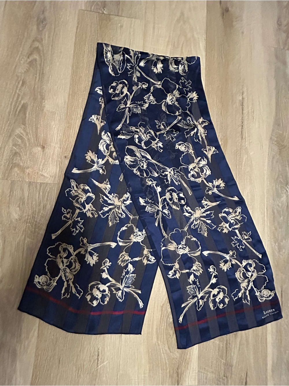 Ralph Lauren Navy and Cream Floral Silk Scarf
